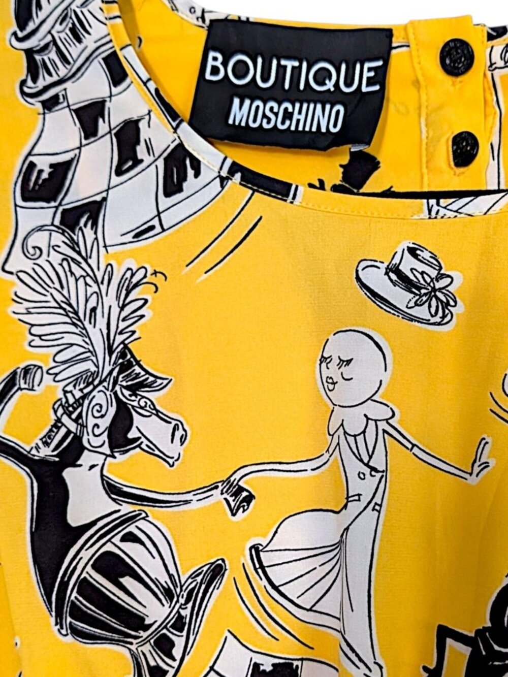 Moschino rare VTG 90's fairy grunge whimsy surrealism art chess yellow dress 6 - Picture 6 of 15